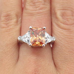 925 Sterling Silver Champagne & White C Z Engagement Ring Size 7