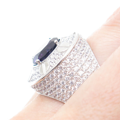 DESIGNS BY YAGI 925 Sterling Silver White & Purple C Z Sparkle Ring Size 10.5
