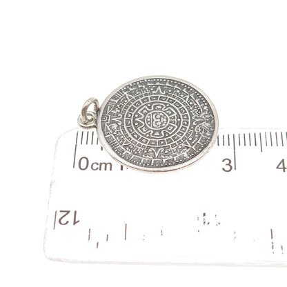 925 Sterling Silver Vintage Mayan Calendar Oxidized Charm Pendant