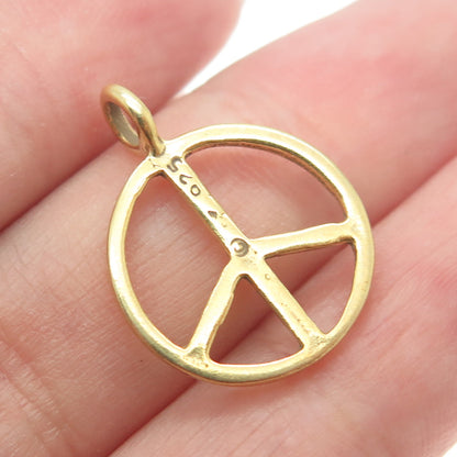 925 Sterling Silver Gold Plated Peace Symbol Round Charm Pendant