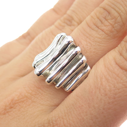 925 Sterling Silver Vintage Modernist Ribbed Oxidized Ring Size 6.25