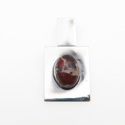925 Sterling Silver Vintage Real Jasper Modernist Slide Pendant