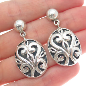 PLATELLA 950 Silver Vintage Floral Oval Dangle Earrings