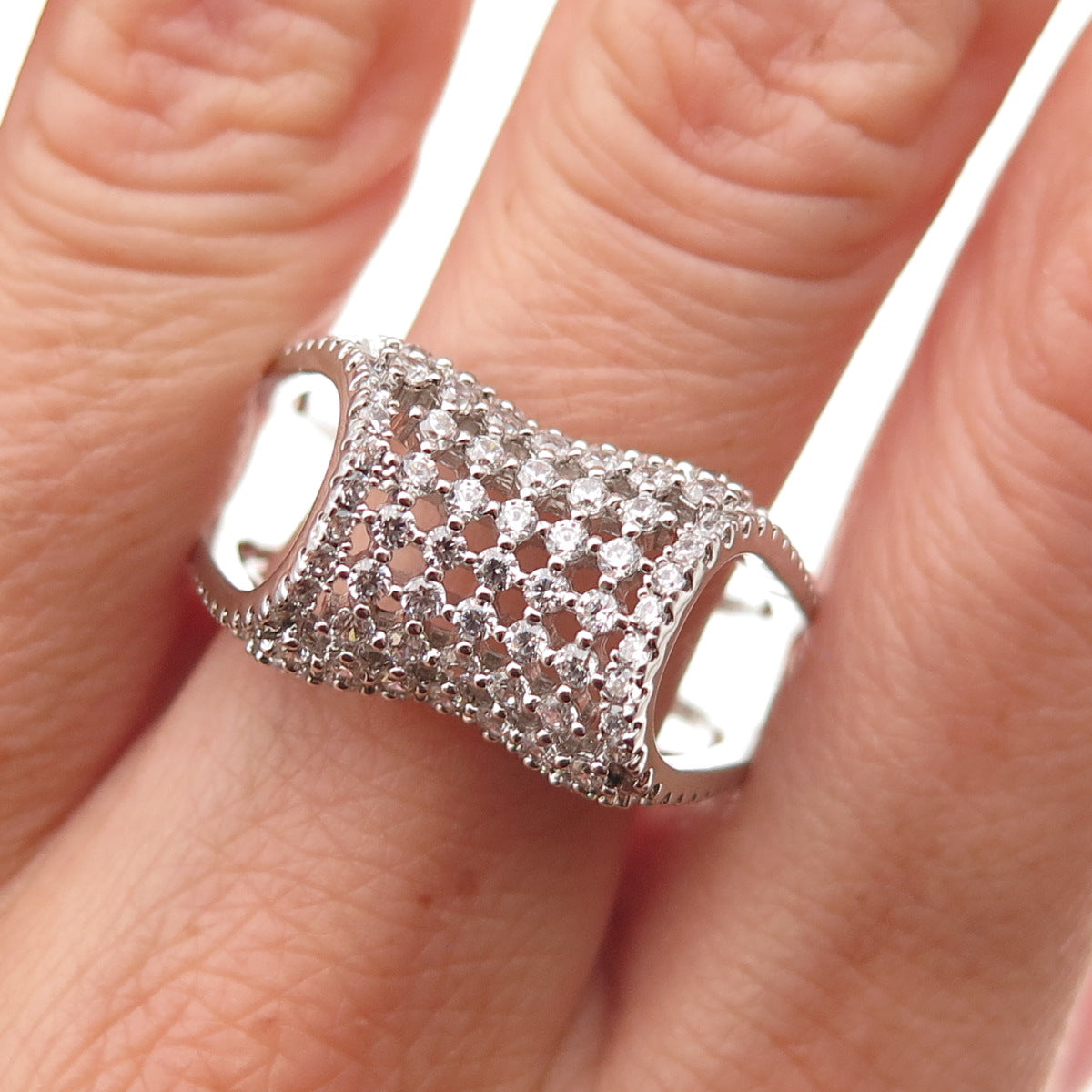 925 Sterling Silver Round-Cut C Z Modernist Cage Ring Size 10.25