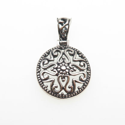 925 Sterling Silver Vintage Ornate Floral Oxidized Charm Pendant