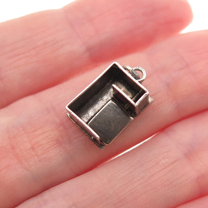 925 Sterling Silver Antique Art Deco Typewriter Desk Oxidized 3D Mini Pendant