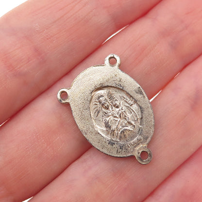 925 Sterling Silver Antique Art Deco Jesus & St. Mary Rosary Chain Charm Pendant