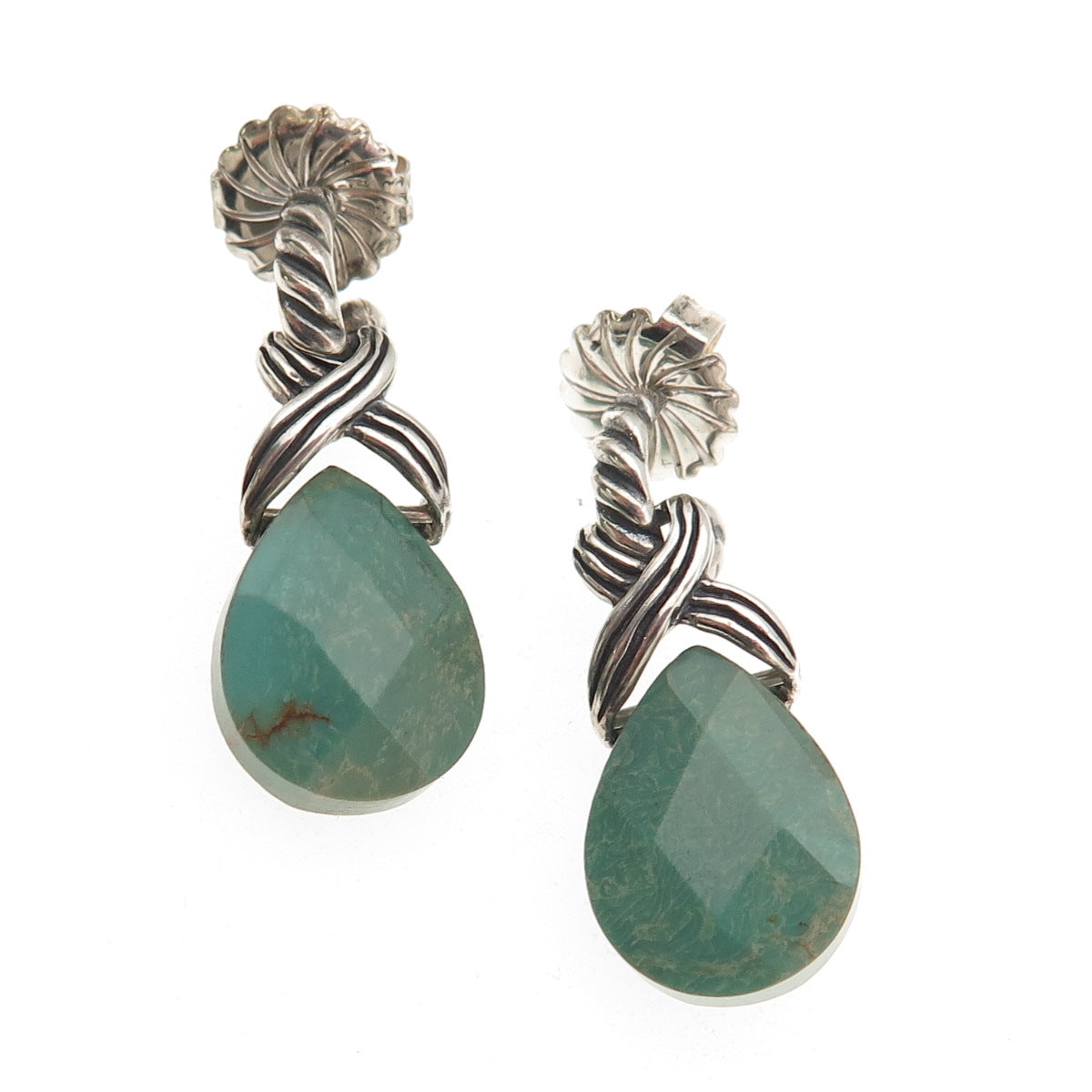 Carolyn Pollack Sterling Silver Vintage Real Turquoise Infinity Dangle Earrings