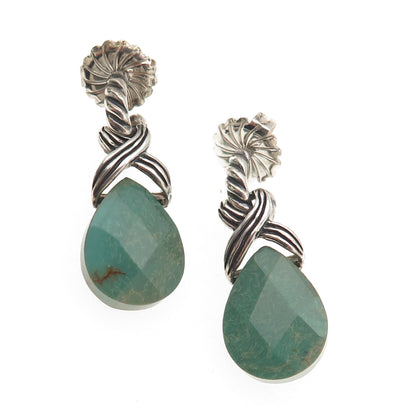 Carolyn Pollack Sterling Silver Vintage Real Turquoise Infinity Dangle Earrings