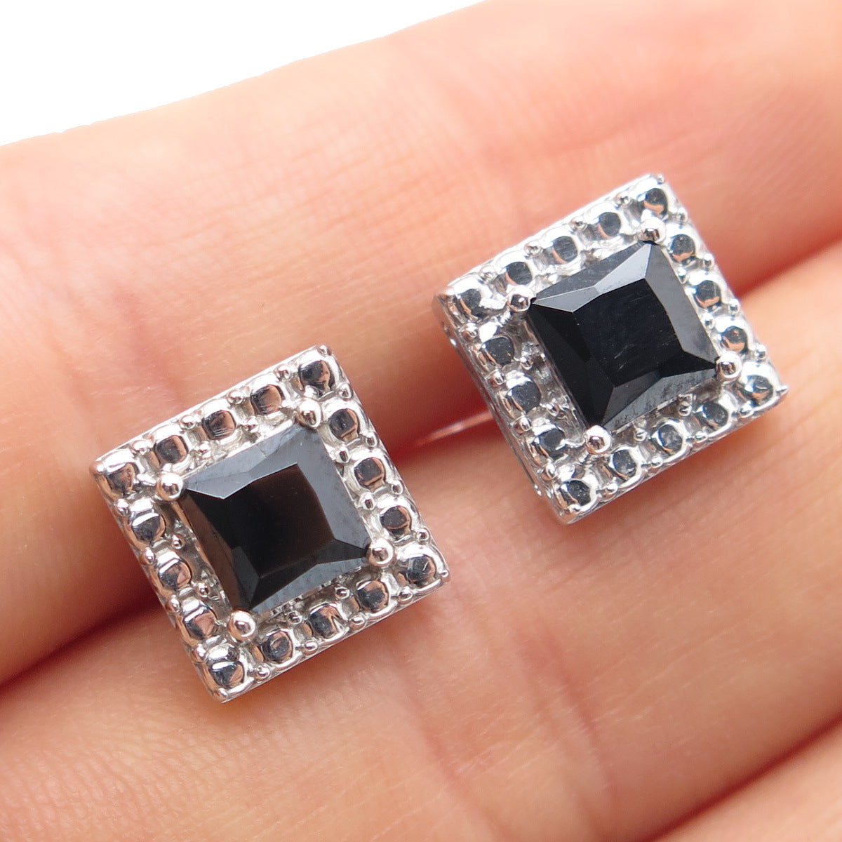 925 Sterling Silver Real Hematite Dotted Stud Earrings