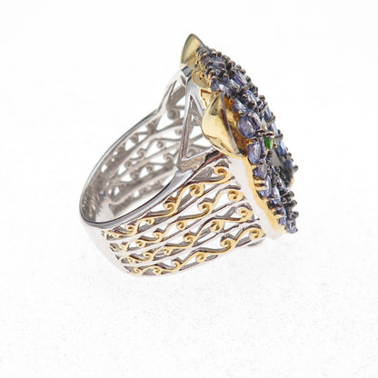 Michael Valitutti Gems En Vogue Silver Tanzanite Peridot Panther Ring Size 8.25