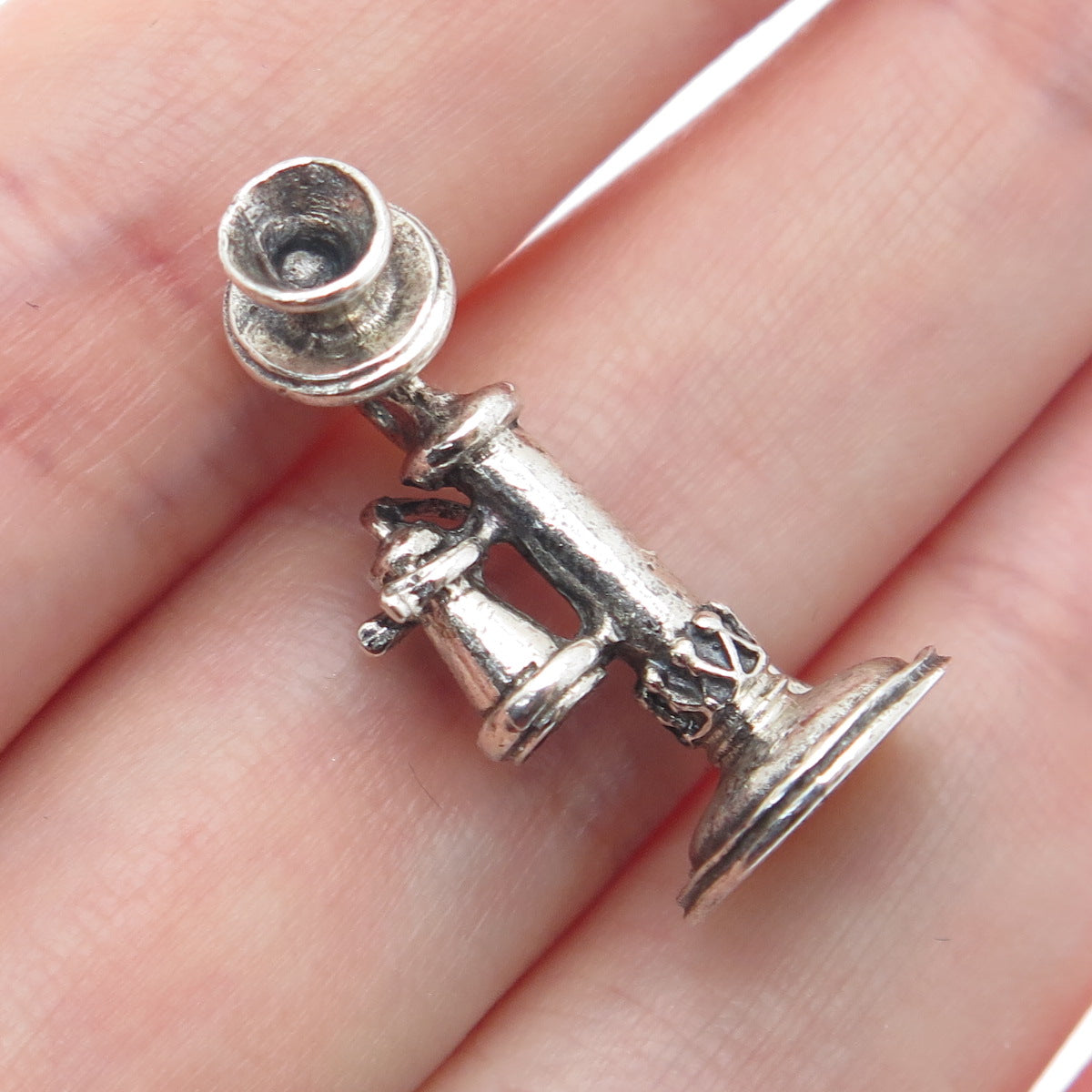 BEAU 925 Sterling Silver Vintage Retro Candlestick Phone 3D Charm Pendant