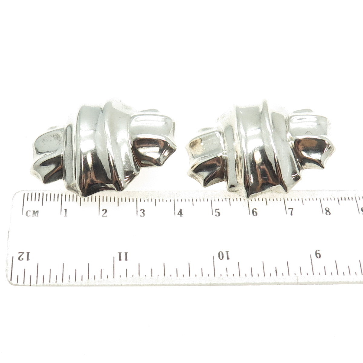 925 Sterling Silver Vintage Mexico Modernist Clip On Earrings