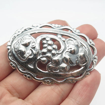 925 Sterling Silver Vintage Ornate Oval Pin Brooch