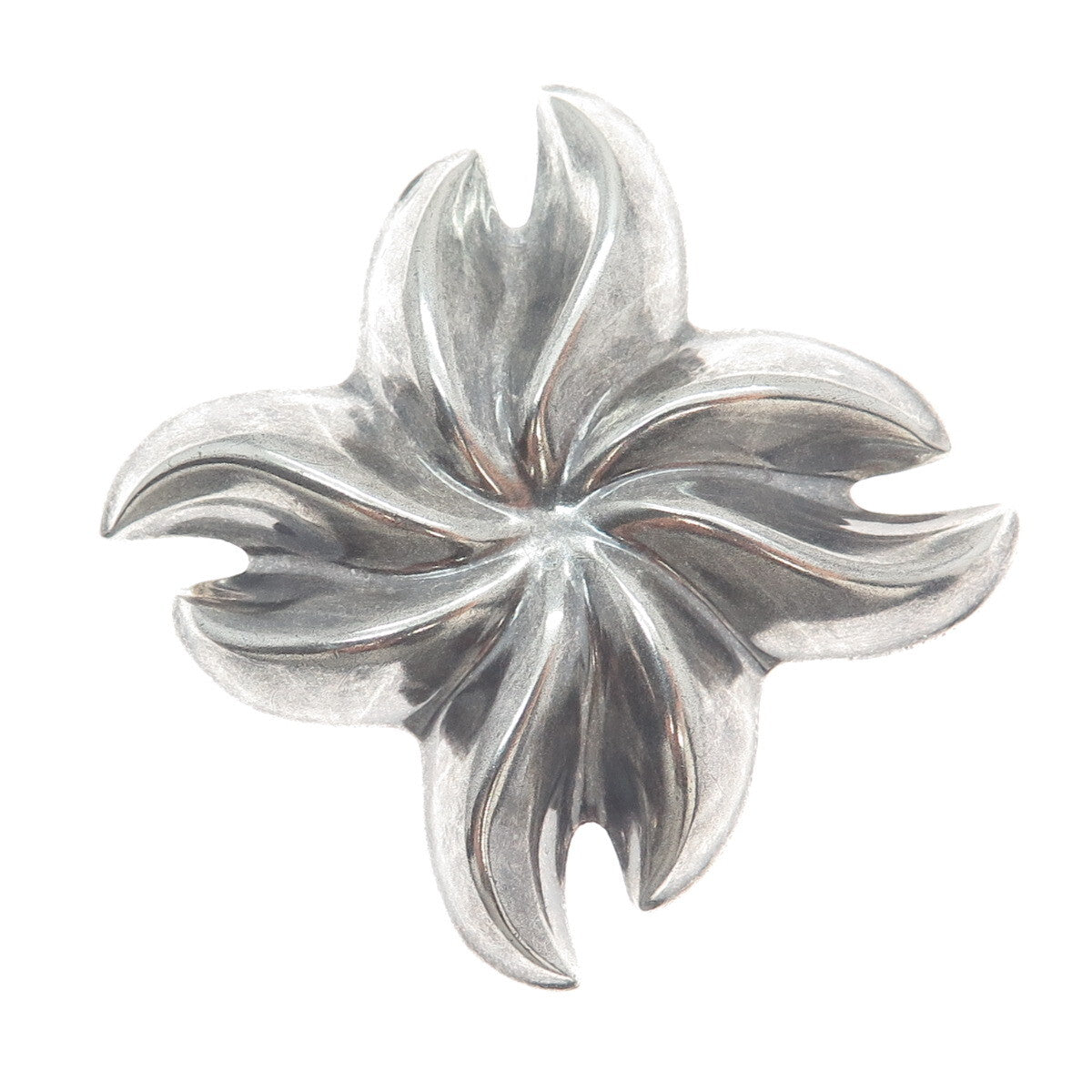 925 Sterling Silver Vintage Mexico Modernist Flower Oxidized Pin Pendant