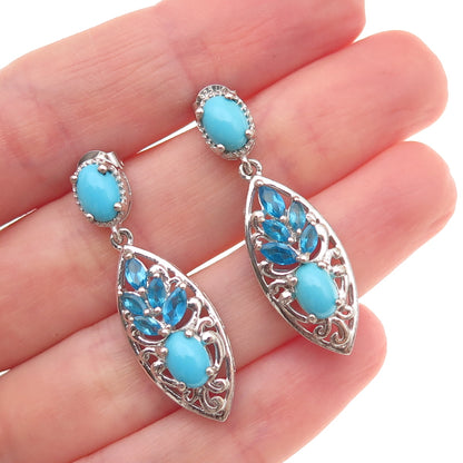 Chuck Clemency 925 Sterling Silver Real Turquoise & Apatite Dangle Earrings