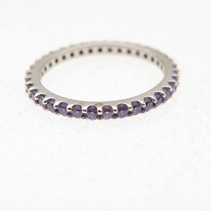 925 Sterling Silver Lavender C Z Eternity All Around Band Ring Size 4.75