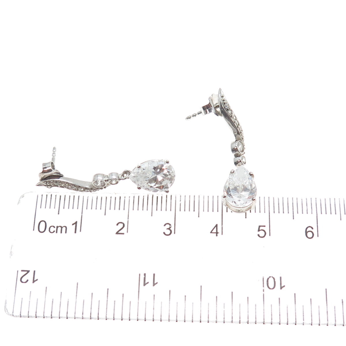 925 Sterling Silver Pear & Round-Cut C Z Dangle Earrings