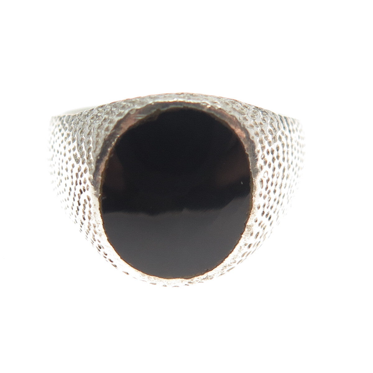 925 Sterling Silver Vintage Real Black Onyx Gemstone Textured Ring Size 6.75