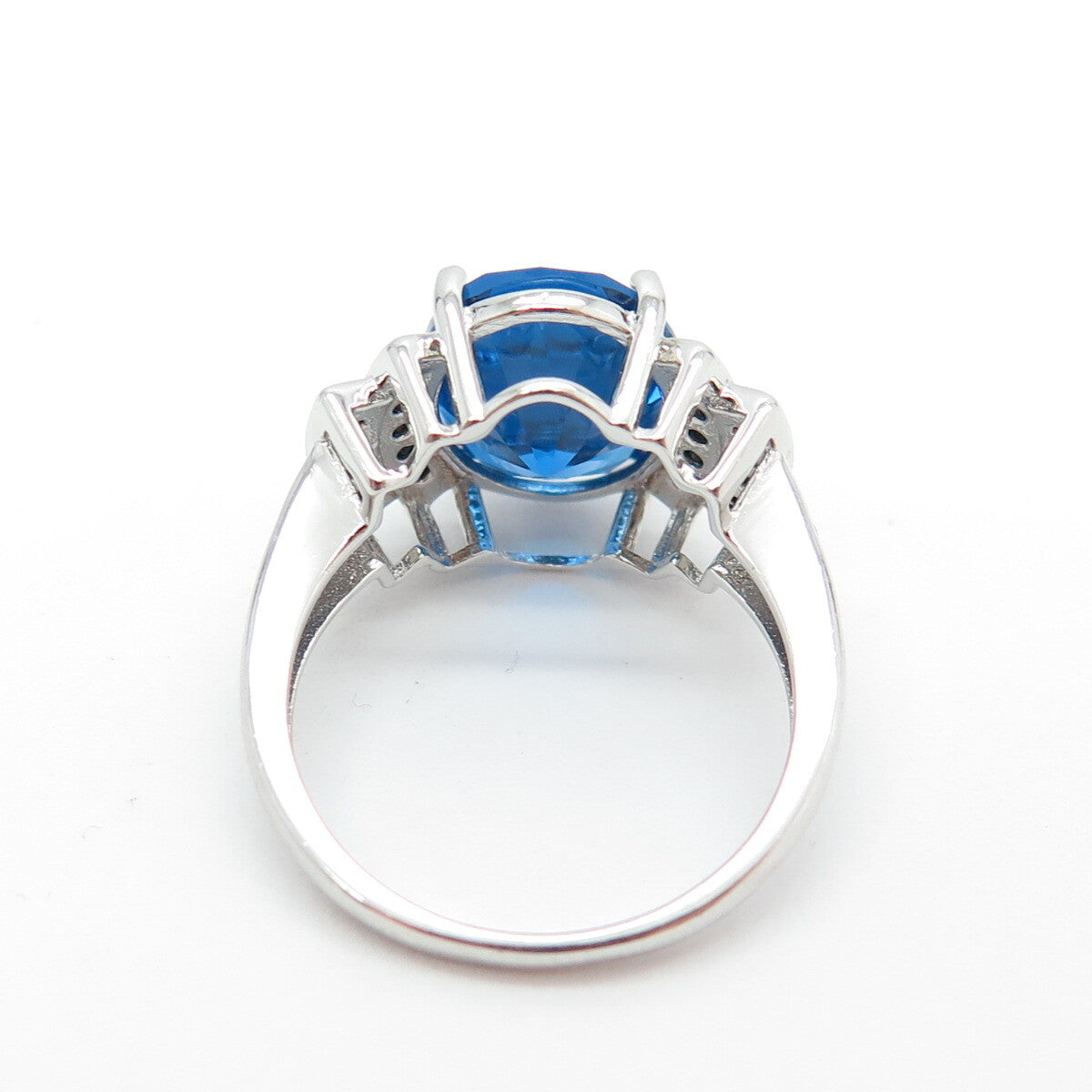 925 Sterling Silver Oval-Cut Ocean Blue C Z & Black Spinel Ring Size 7