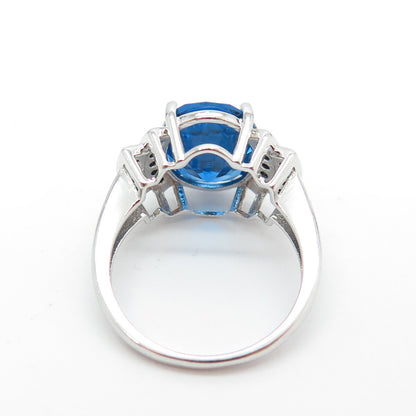 925 Sterling Silver Oval-Cut Ocean Blue C Z & Black Spinel Ring Size 7
