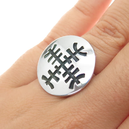925 Sterling Silver Vintage Mexico Modernist Cross Disc Oxidized Ring Size 6.75