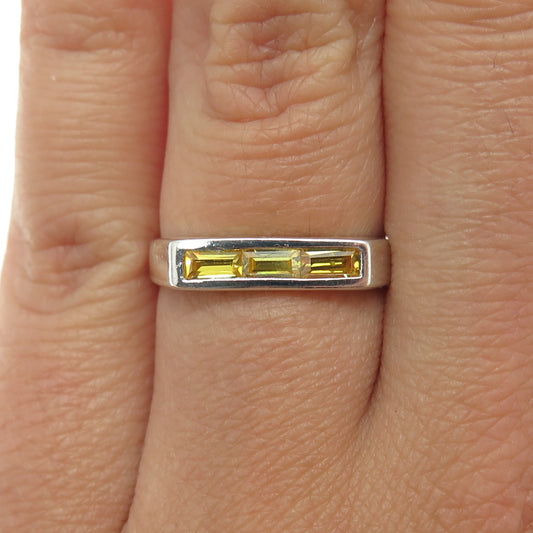 925 Sterling Silver Vintage Baguette-Cut Canary C Z Ring Size 7