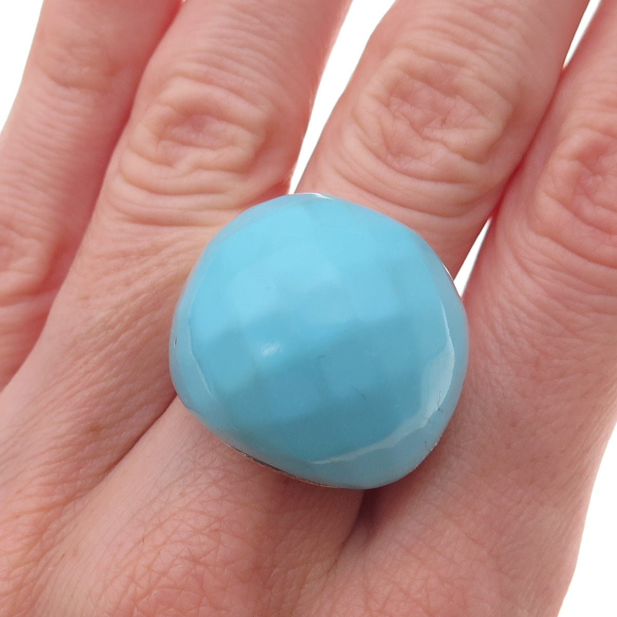925 Sterling Silver Vintage Real Turquoise Statement Dome Ring Size 6.75