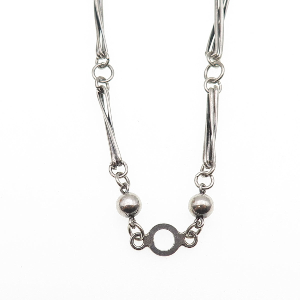 925 Sterling Silver Vintage Israel Beaded Bar Chain Necklace 16" (missing lock)