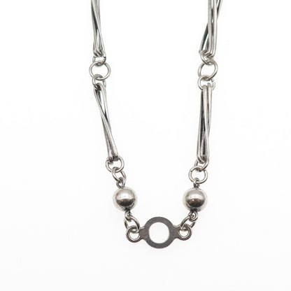 925 Sterling Silver Vintage Israel Beaded Bar Chain Necklace 16" (missing lock)