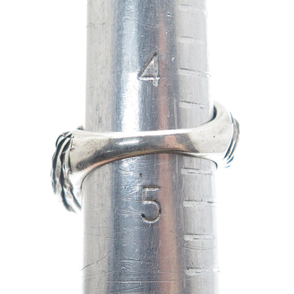 925 Sterling Silver Vintage Diamond-Cut Wavy Dome Oxidized Ring Size 4.75