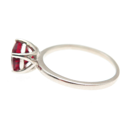 925 Sterling Silver Round-Cut Red C Z Ring Size 6.75