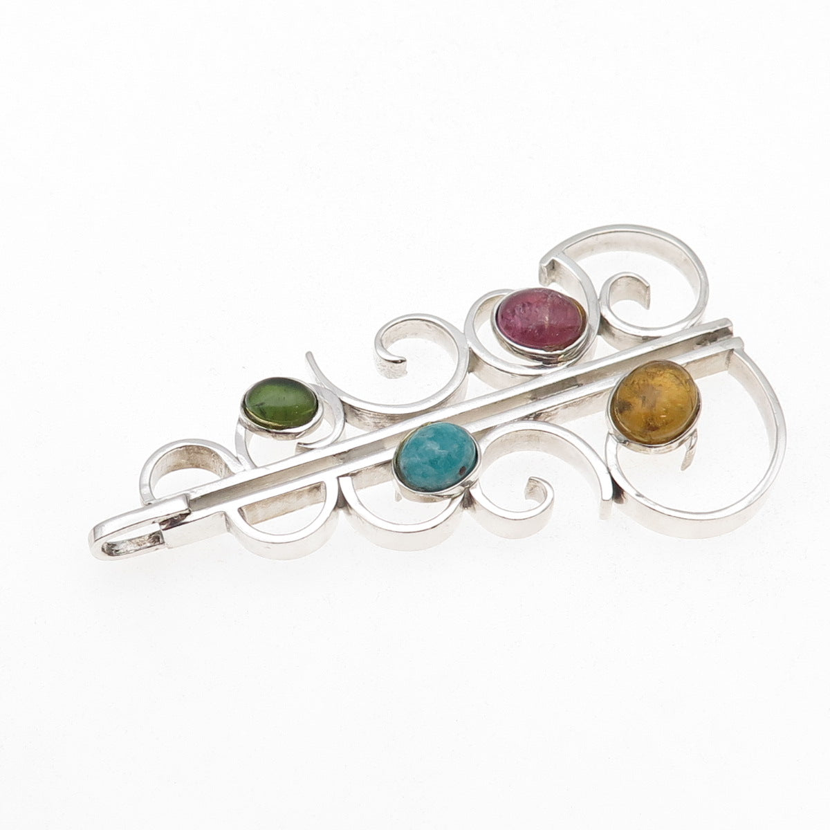 935 Silver Vintage Real Amazonite Tourmaline Citrine & Peridot Modernist Pendant
