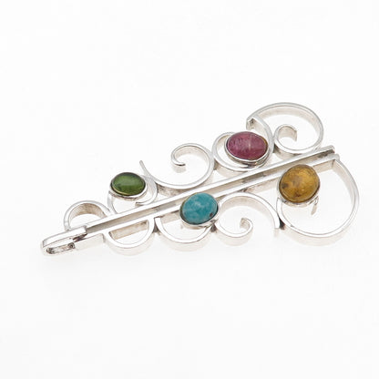935 Silver Vintage Real Amazonite Tourmaline Citrine & Peridot Modernist Pendant