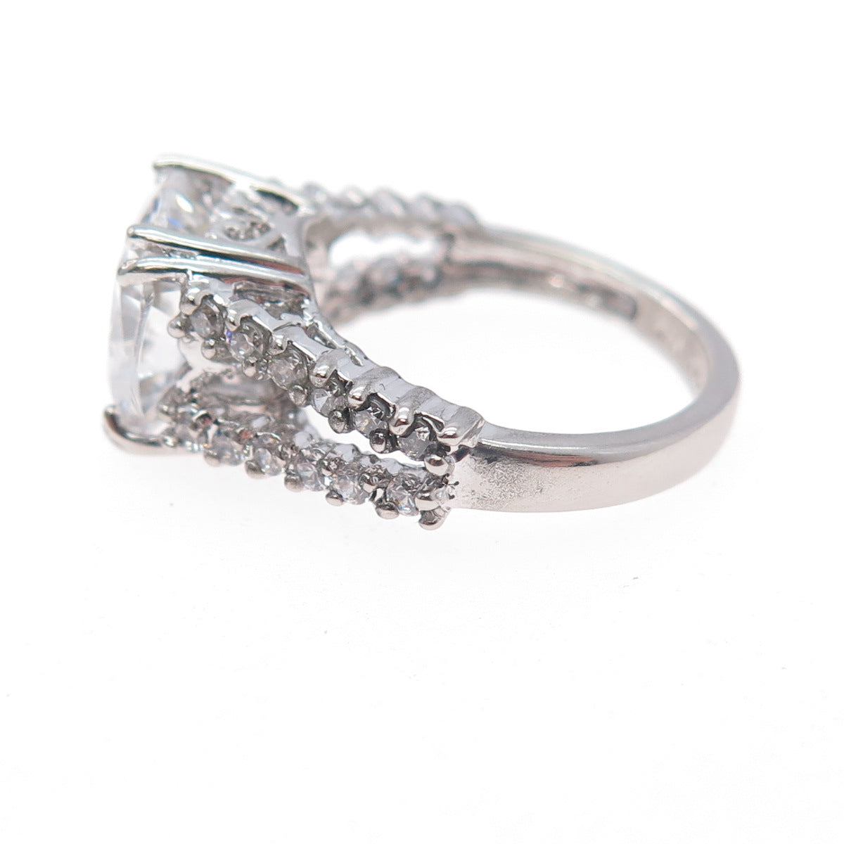 ANNIKA WITT 925 Sterling Silver Cushion & Round-Cut C Z Engagement Ring Size 6