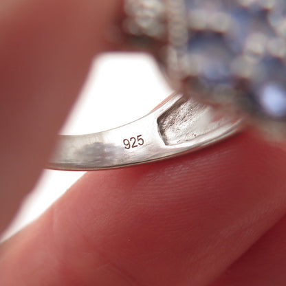 Chuck Clemency 925 Sterling Silver Real Tanzanite & White Topaz Ring Size 8.25