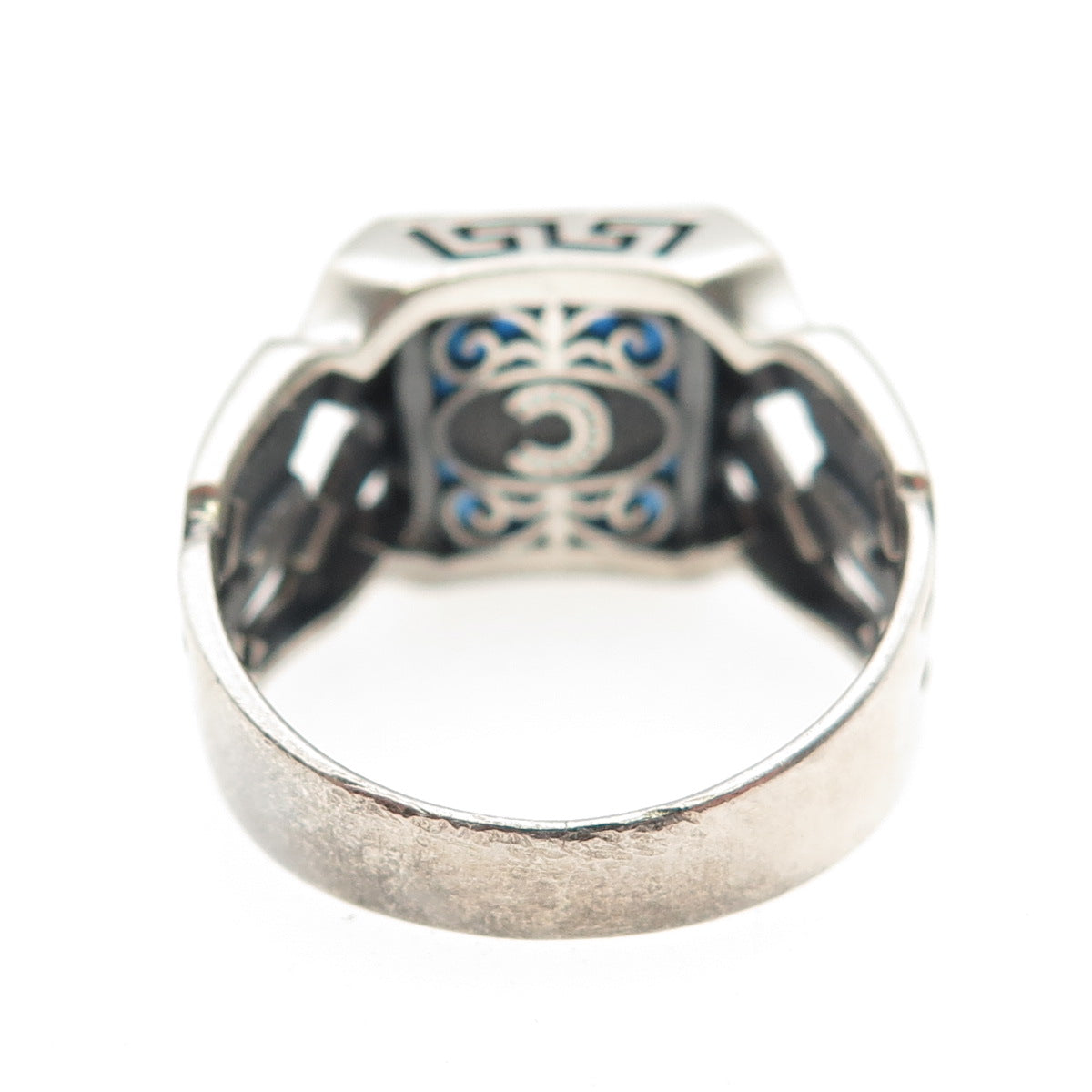 CHIMODA 925 Sterling Silver Blue Glass Woven Oxidized Ring Size 11.75