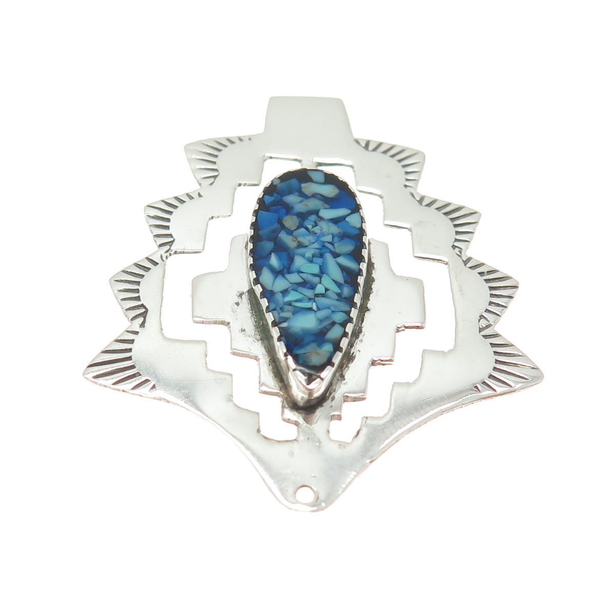 JERRY JOHNSON NAVAJO Old Pawn Sterling Silver Vintage Turquoise Inlay Pendant