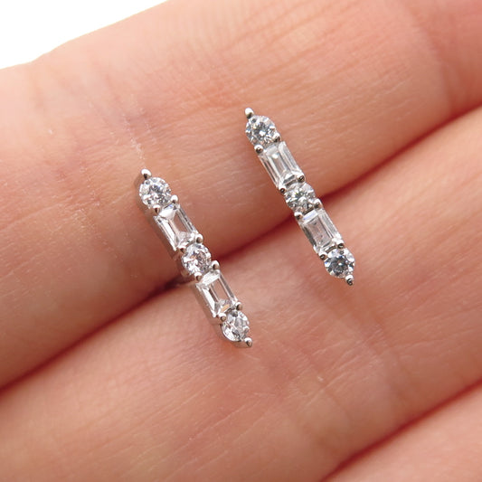 925 Sterling Silver Round & Emerald-Cut C Z Bar Earrings