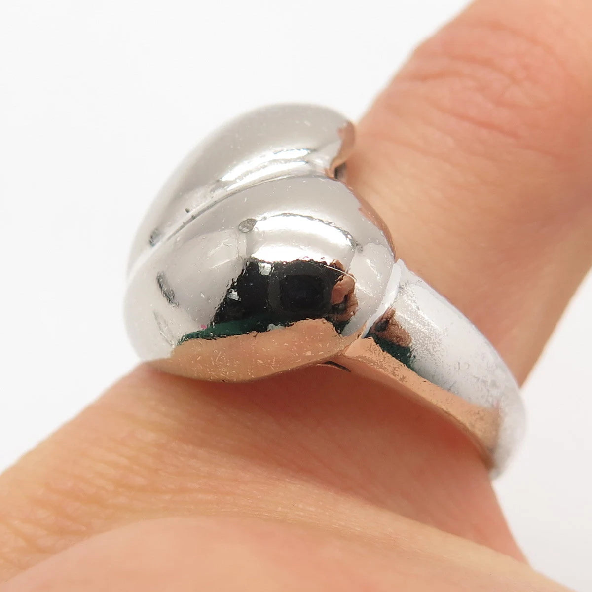 925 Sterling Silver Vintage Ribbed Heart Ring Size 7