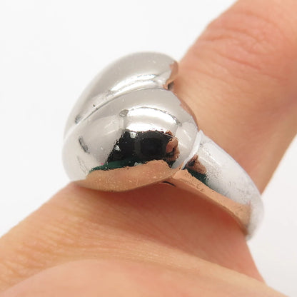925 Sterling Silver Vintage Ribbed Heart Ring Size 7