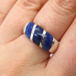925 Sterling Silver Vintage Mexico Real Sodalite Gemstone Ring Size 7.25