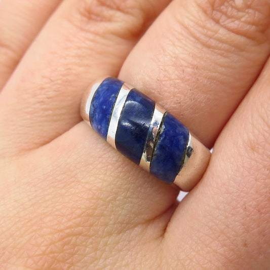 925 Sterling Silver Vintage Mexico Real Sodalite Gemstone Ring Size 7.25