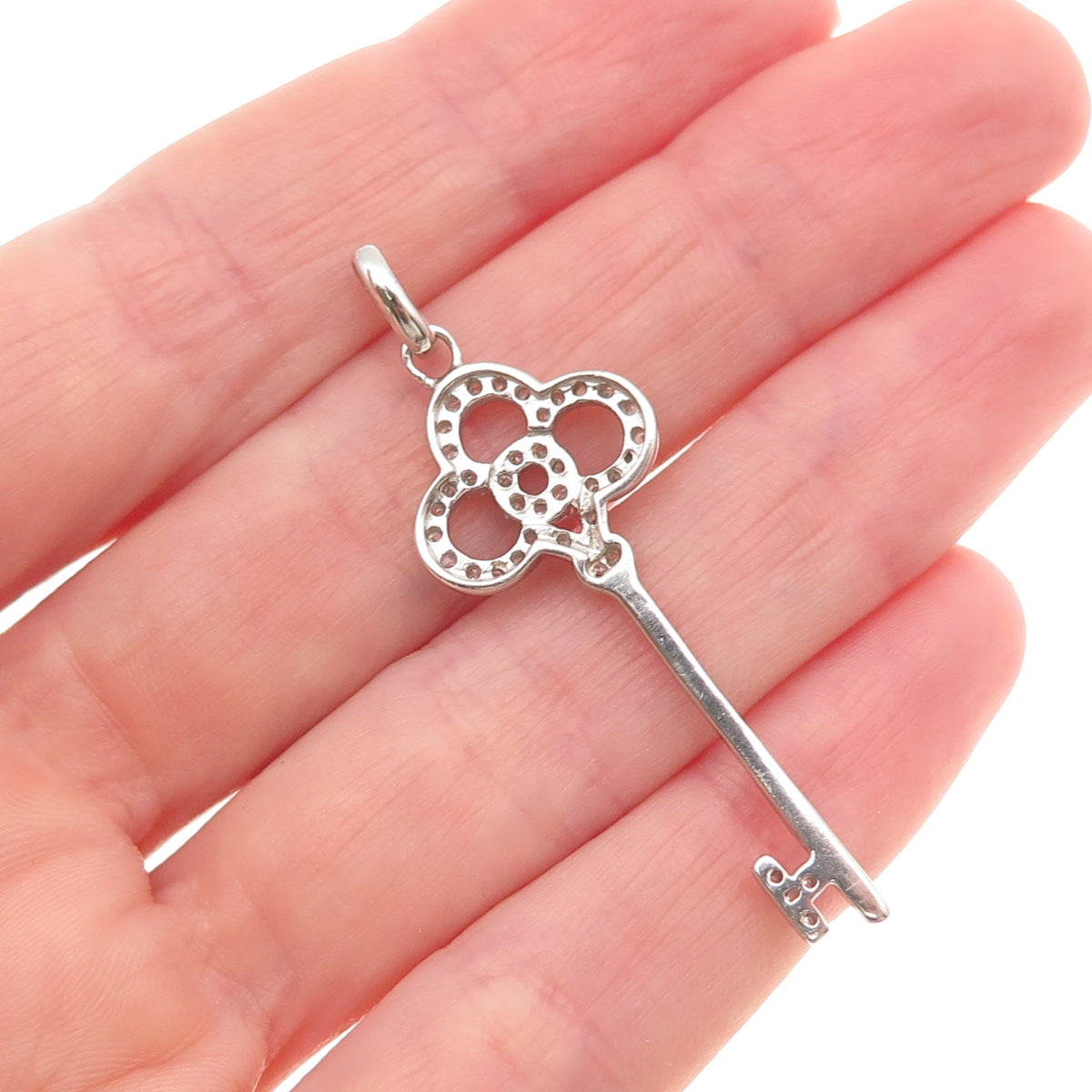 925 Sterling Silver Round-Cut C Z Club Key Charm Pendant