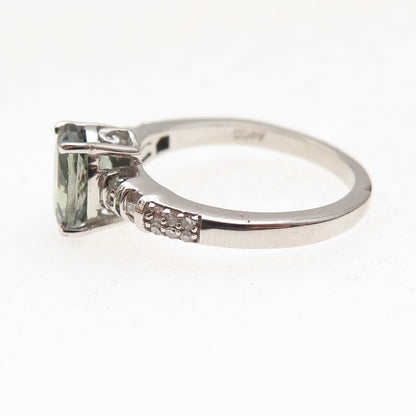D'Joy 925 Sterling Silver Real Diamond & Green Amethyst Ring Size 8