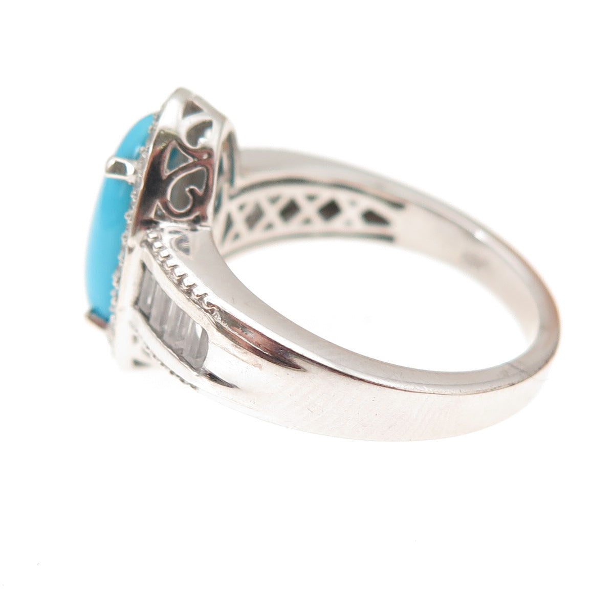 Chuck Clemency 925 Sterling Silver Real Turquoise & White Topaz Ring Size 8.25