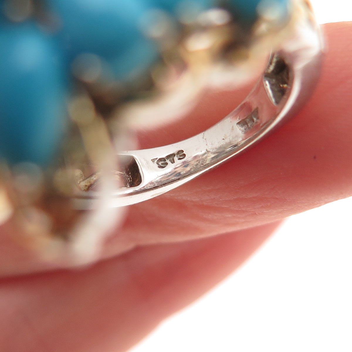 Chuck Clemency 925 Sterling 2-Tone Real Turquoise & Tanzanite Ring Size 7.25