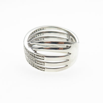 SUN 925 Sterling Silver Real Round-Cut Diamond Crisscross Ring Size 7