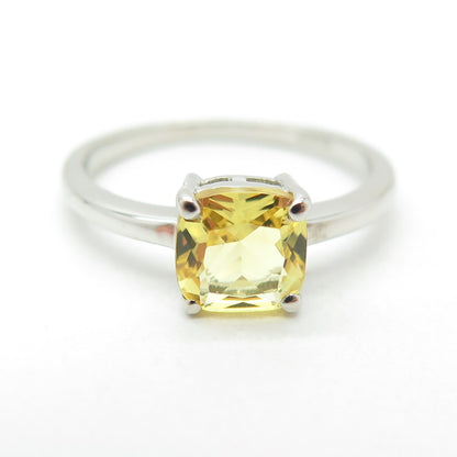 DAZZLERS 925 Sterling Silver Real Cushion-Cut Citrine Ring Size 6.75