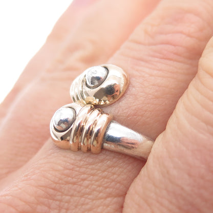 925 Sterling Silver 14K Gold Vintage Modernist Adjustable Ring Size 7.25